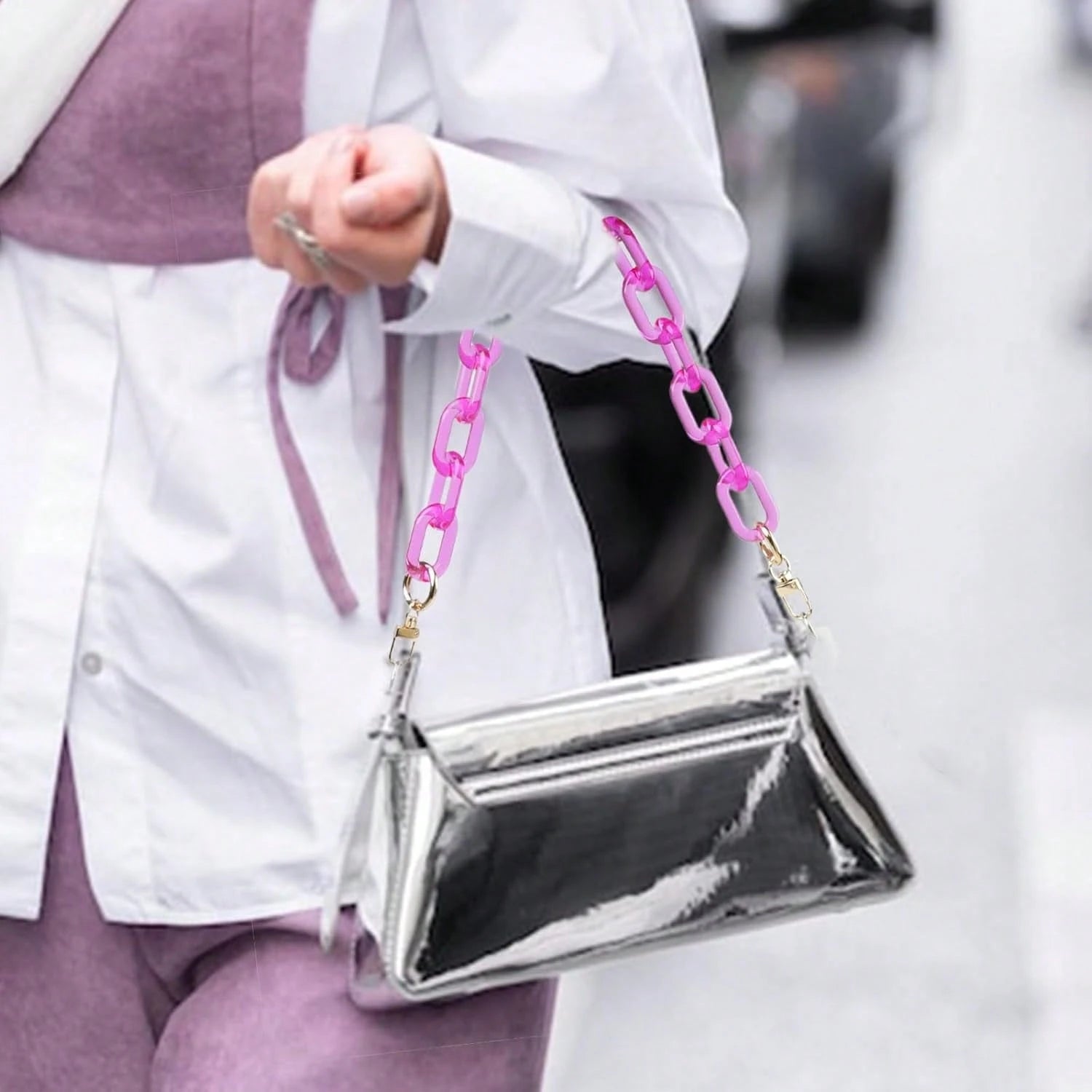 Chunky Acrylic Purse Strap Bag Chain Handle Purse Chain Replacement For Handbag Purse Shoulder Bag,(Rose, Length 17.7")