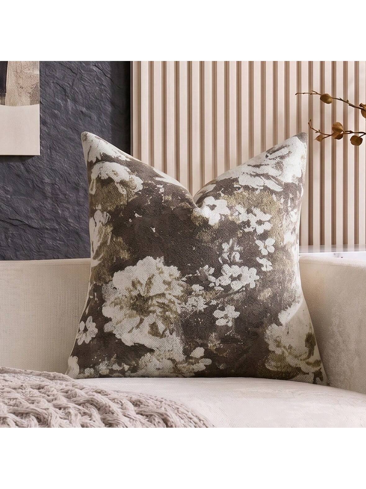 Cirelle 1pc/2pcs All Season Vintage Distressed Floral Throw Pillow Cover, Retro Oil Painting Floral Dark Tone Jacquard Square Cushion Cover, Decorative Sofa Pillowcase For Living Room, Match Mid-Centu