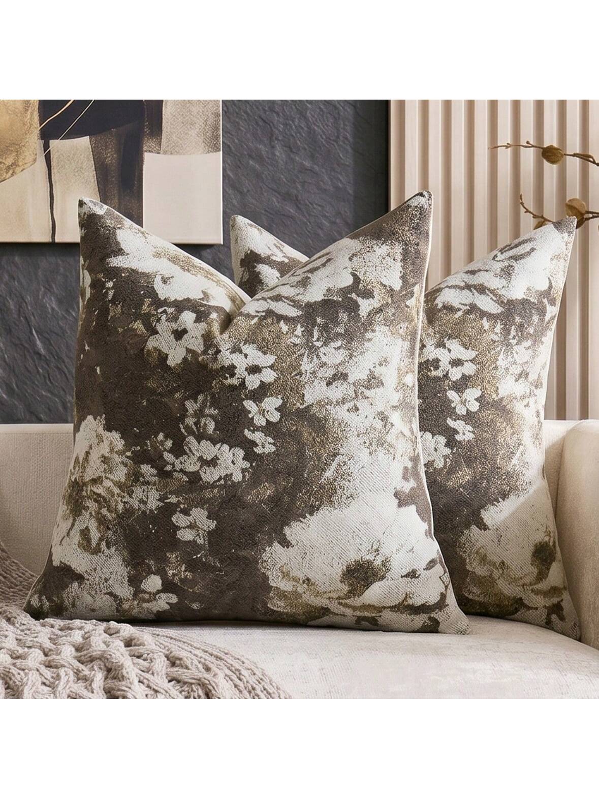 Cirelle 1pc/2pcs All Season Vintage Distressed Floral Throw Pillow Cover, Retro Oil Painting Floral Dark Tone Jacquard Square Cushion Cover, Decorative Sofa Pillowcase For Living Room, Match Mid-Centu