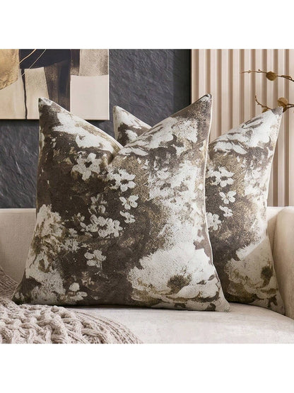 Cirelle 1pc/2pcs All Season Vintage Distressed Floral Throw Pillow Cover, Retro Oil Painting Floral Dark Tone Jacquard Square Cushion Cover, Decorative Sofa Pillowcase For Living Room, Match Mid-Centu