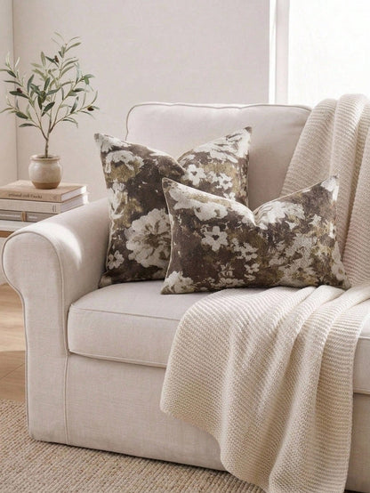 Cirelle 1pc/2pcs All Season Vintage Distressed Floral Throw Pillow Cover, Retro Oil Painting Floral Dark Tone Jacquard Square Cushion Cover, Decorative Sofa Pillowcase For Living Room, Match Mid-Centu