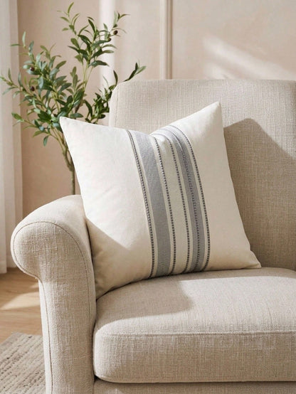 Cirelle 1pc Neutral Woven Stripe Throw Pillow Cover, Cream Boho Decorative Cushion Case, Textured Linen Look Accent Pillowcase For Sofa Couch Bedroom Decor (No Insert)