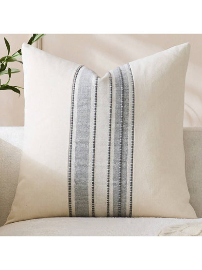 Cirelle 1pc Neutral Woven Stripe Throw Pillow Cover, Cream Boho Decorative Cushion Case, Textured Linen Look Accent Pillowcase For Sofa Couch Bedroom Decor (No Insert)