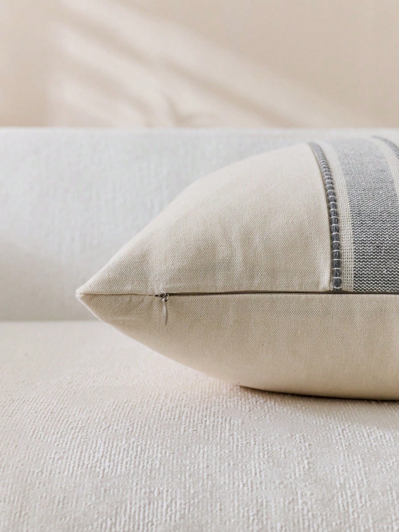 Cirelle 1pc Neutral Woven Stripe Throw Pillow Cover, Cream Boho Decorative Cushion Case, Textured Linen Look Accent Pillowcase For Sofa Couch Bedroom Decor (No Insert)