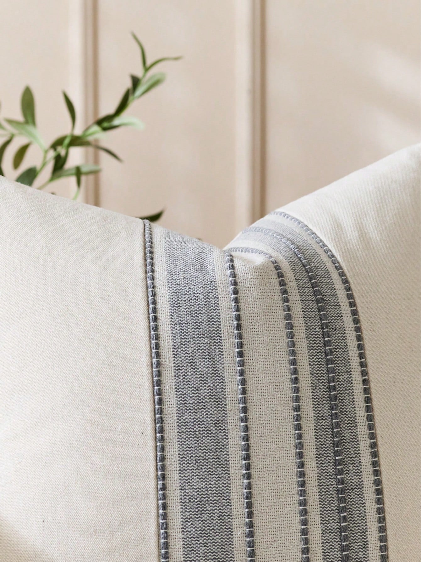 Cirelle 1pc Neutral Woven Stripe Throw Pillow Cover, Cream Boho Decorative Cushion Case, Textured Linen Look Accent Pillowcase For Sofa Couch Bedroom Decor (No Insert)