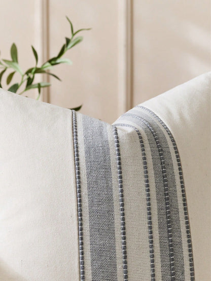 Cirelle 1pc Neutral Woven Stripe Throw Pillow Cover, Cream Boho Decorative Cushion Case, Textured Linen Look Accent Pillowcase For Sofa Couch Bedroom Decor (No Insert)