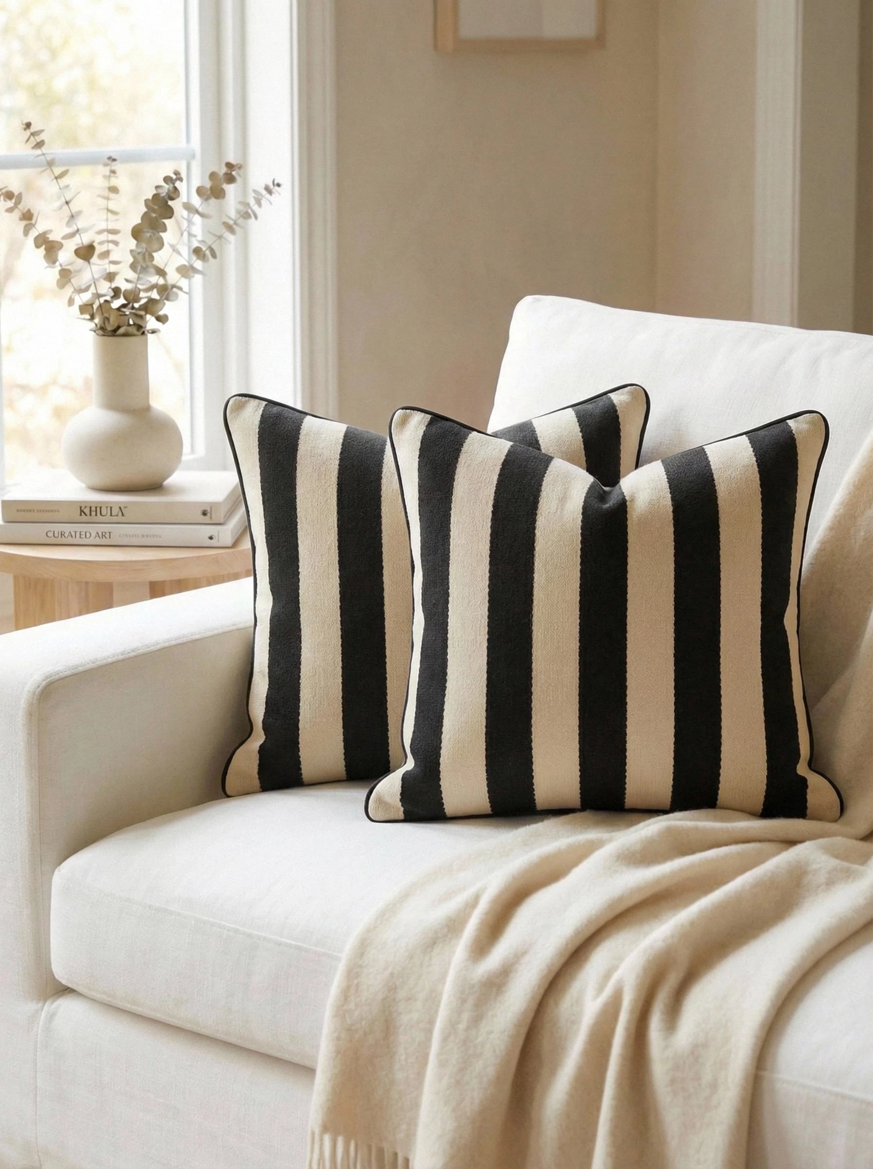 Cirelle 1pc Striped Chenille Decorative Throw Pillow Cover, Soft Modern Abstract Bohemian Style Home Decor Cushion For Sofa, Bedroom, Living Room, All Season, Also Suitable As Gift