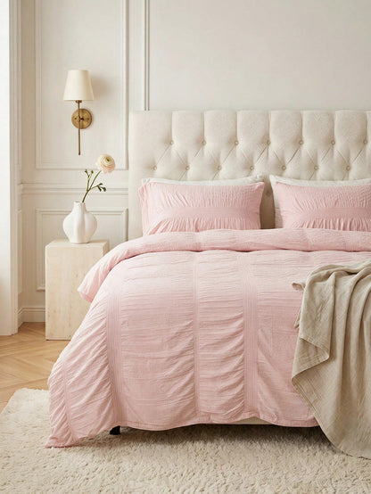 Cirelle Blush Pink Duvet Cover Set, Shabby Chic Clipped Dots Bedding Set, Romantic Ruched Pintuck Comforter Cover With Pillow Shams (1 Duvet Cover + 1/2 Pillowcases, No Insert)