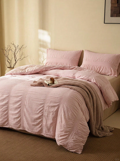 Cirelle Blush Pink Duvet Cover Set, Shabby Chic Clipped Dots Bedding Set, Romantic Ruched Pintuck Comforter Cover With Pillow Shams (1 Duvet Cover + 1/2 Pillowcases, No Insert)