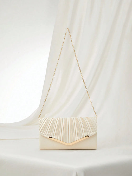 Clariva Pleated Flap Satin Evening Clutch Bag, Fashion Personality Envelope Handbag For Party, Formal Dress, Wedding, Luxury Event, Cocktail Purse