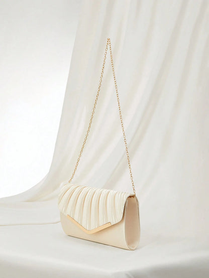 Clariva Pleated Flap Satin Evening Clutch Bag, Fashion Personality Envelope Handbag For Party, Formal Dress, Wedding, Luxury Event, Cocktail Purse
