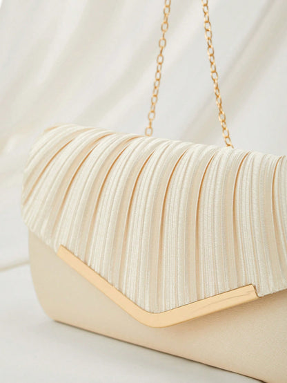 Clariva Pleated Flap Satin Evening Clutch Bag, Fashion Personality Envelope Handbag For Party, Formal Dress, Wedding, Luxury Event, Cocktail Purse