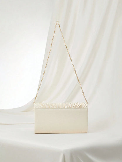 Clariva Pleated Flap Satin Evening Clutch Bag, Fashion Personality Envelope Handbag For Party, Formal Dress, Wedding, Luxury Event, Cocktail Purse