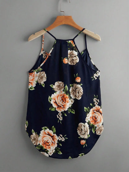 Clasi Floral Print High Low Hem Spring Cami Top