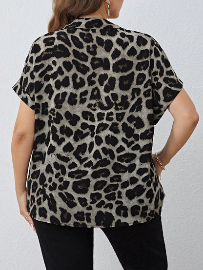 Clasi Plus Leopard Print Batwing Sleeve Shirt