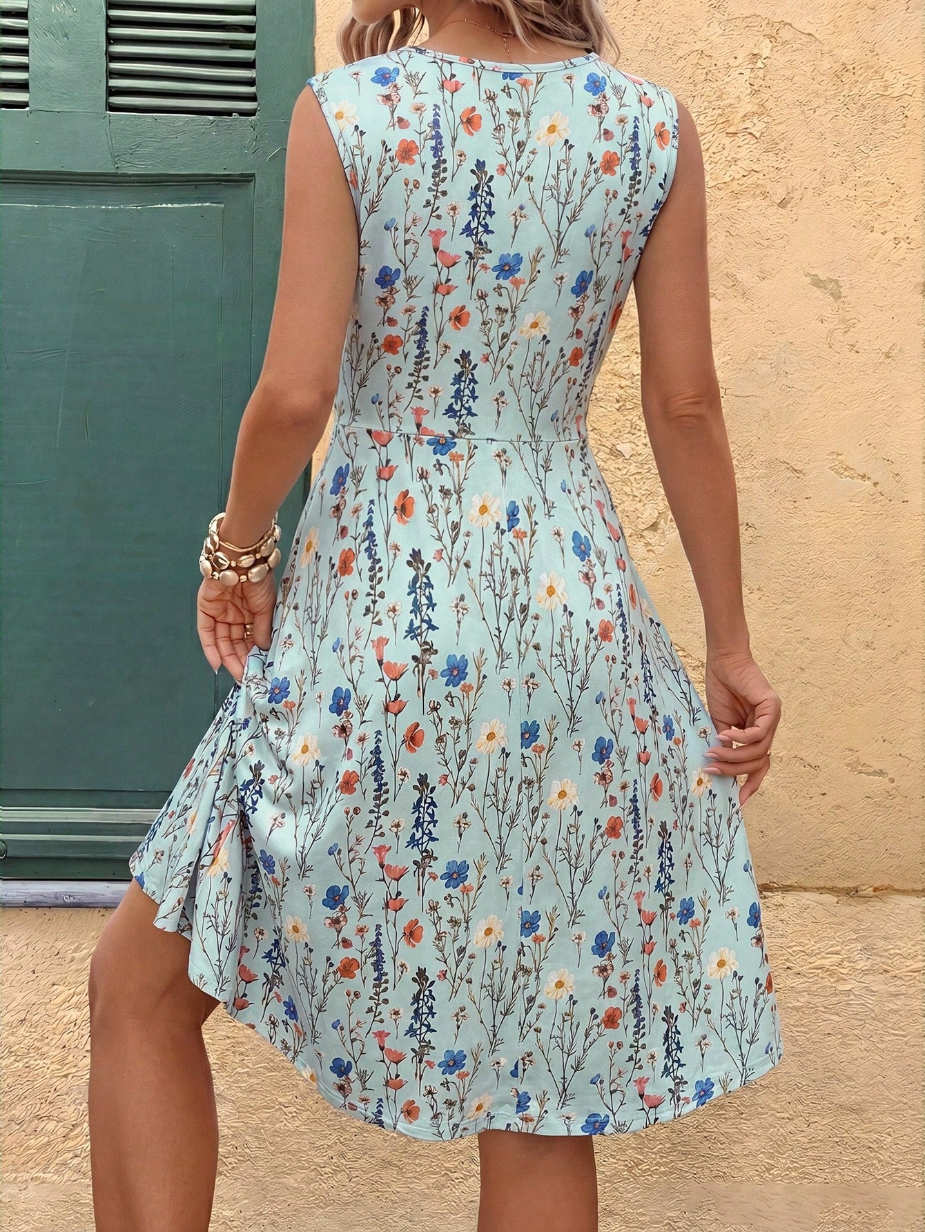 Clasi Women's Sleeveless Twist Waist A-Line Floral Print Summer Vacation Dress, Suitable For Daily Wear In Multiple Occasions,Summer Dresses For Women