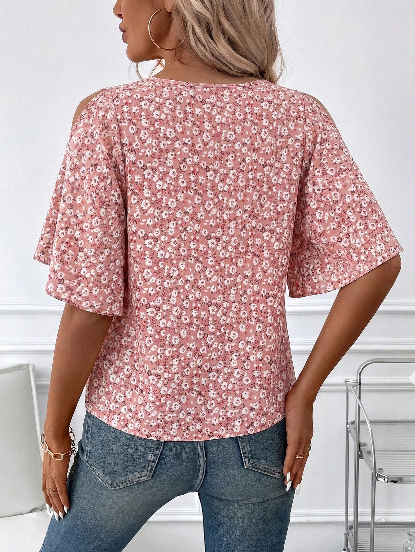 Clasi Women's Summer Floral Off-Shoulder Blouse, Elegant Fairycore Cute Boho For Vacation And Party Vacation Vacation Wear Pink Floral