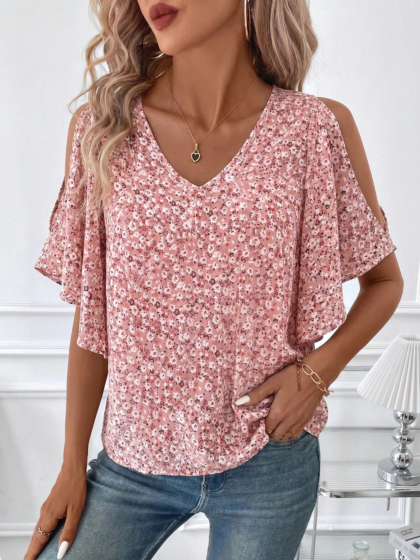 Clasi Women's Summer Floral Off-Shoulder Blouse, Elegant Fairycore Cute Boho For Vacation And Party Vacation Vacation Wear Pink Floral