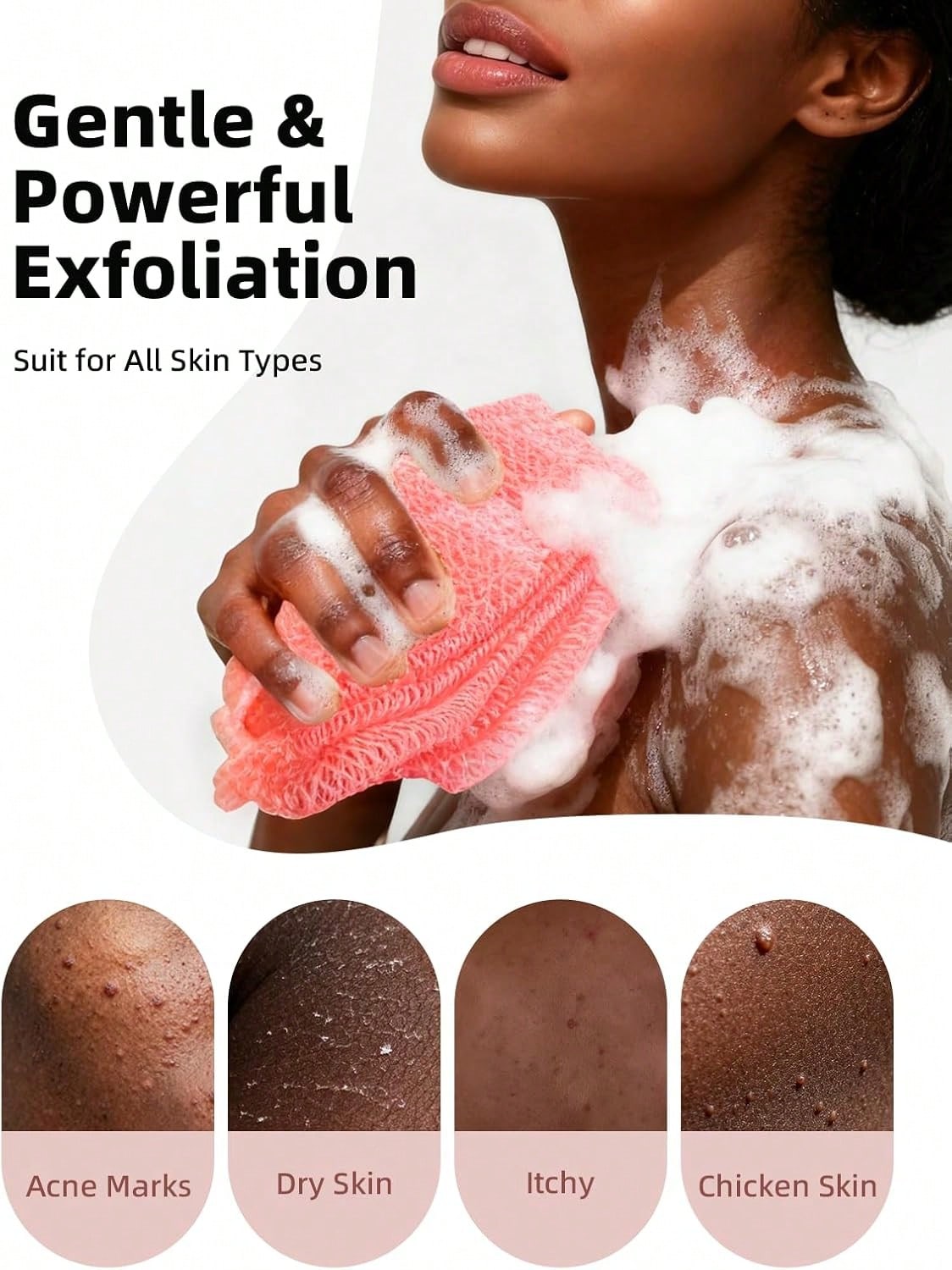 Cleangor 2Pcs African Net Sponge Authentic With Knots- Exfoliating Body| Scrubber For All Skin Types, African Bath Sponge, Wash Cloth, Gentle