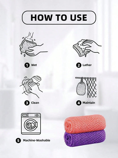 Cleangor 2Pcs African Net Sponge Authentic With Knots- Exfoliating Body| Scrubber For All Skin Types, African Bath Sponge, Wash Cloth, Gentle