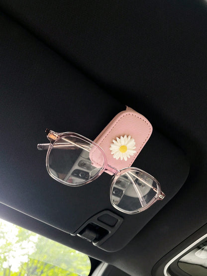 Colorful Daisy Flower Car Sun Visor Glasses Clip, Creative Car Glasses Holder Vehicle Glasses Clip Fashion Glasses Storage PU Leather Material With Magnetic Car Glasses Fashion Glasses Storage Clip Ca