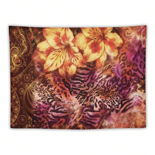 Colorful Flowers And Leopard Print Art Patterns Decorate Art Tapestries, Abstract Art Living Room Bedroom Wall Hangings, Housewarming Gifts Home Soft Decoration Tapestries, Ideal Furniture Decorations