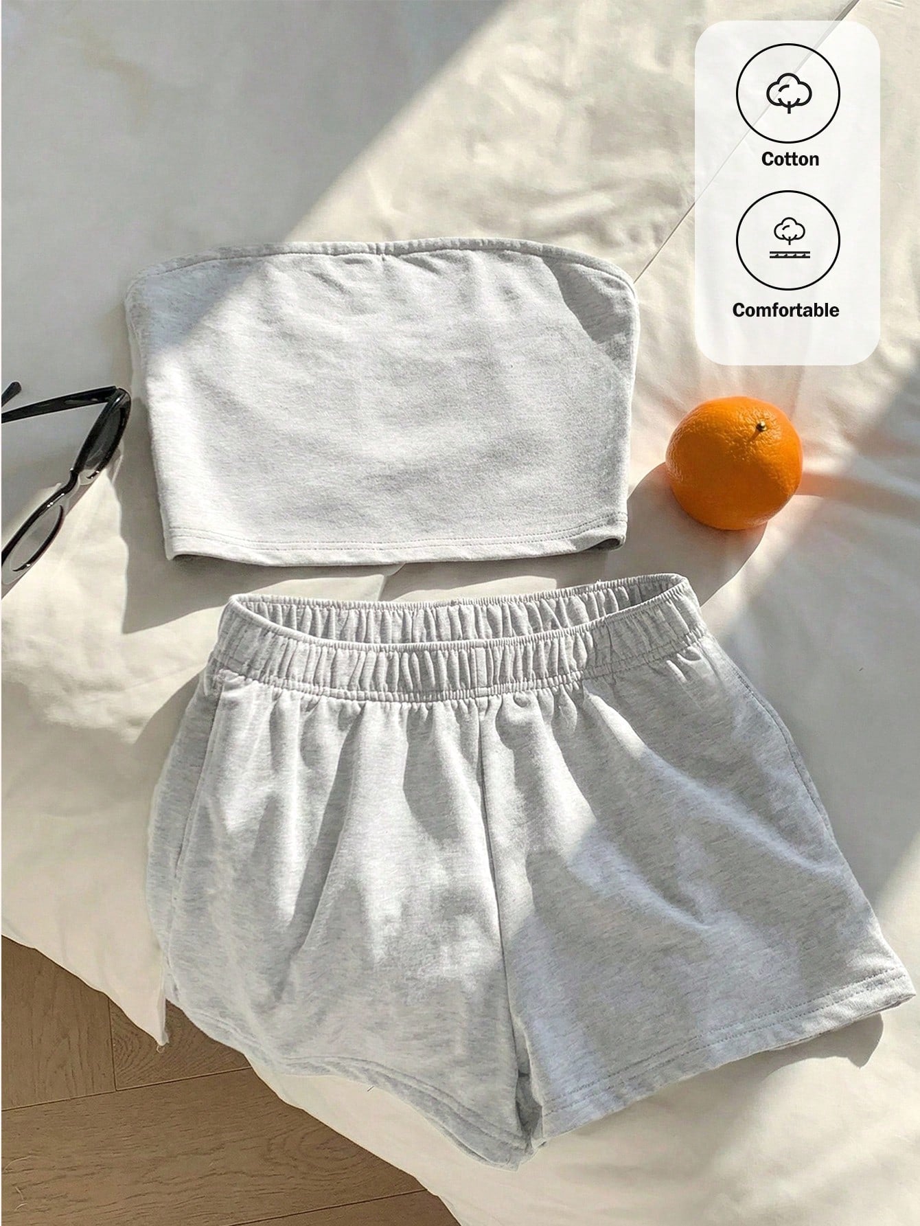 Comfortcana 2pcs Women Casual Solid Black Top/Camisole And Shorts Set, Comfortable Home Outfit, Shorts Set, Women Comfy 2-Piece Set, 2-Piece Summer Outfit