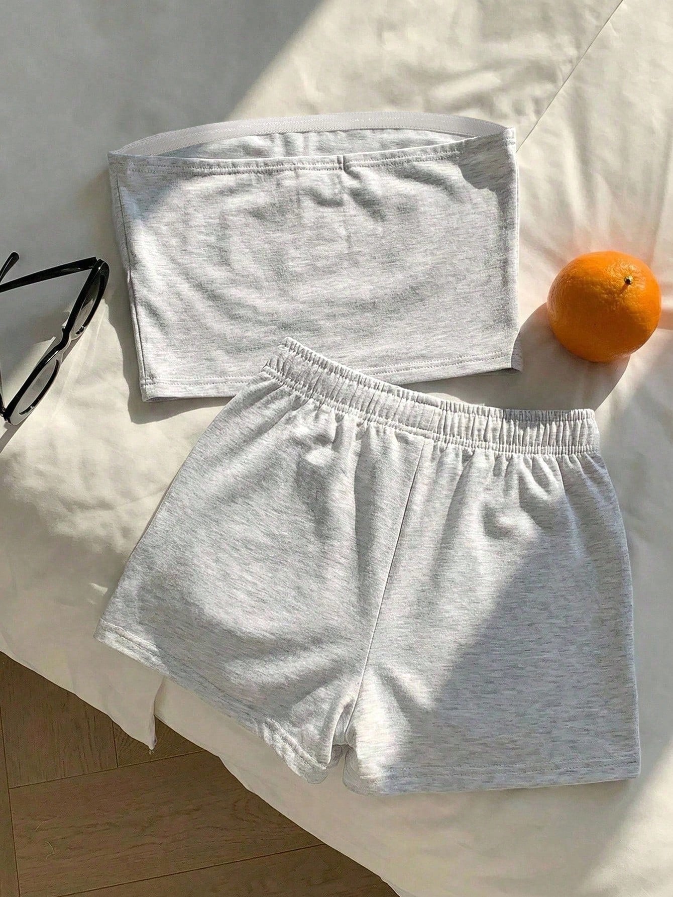 Comfortcana 2pcs Women Casual Solid Black Top/Camisole And Shorts Set, Comfortable Home Outfit, Shorts Set, Women Comfy 2-Piece Set, 2-Piece Summer Outfit