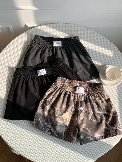 Comfortcana 3pcs Women's Casual Athletic Shorts In Woven Fabric Shorts Pack Camo Print Workout Black Grey Bottomland Camo Summer