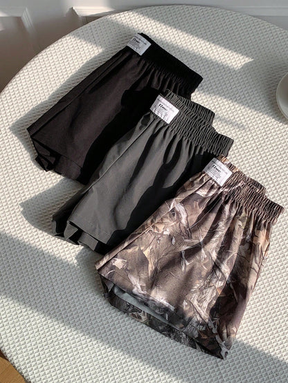 Comfortcana 3pcs Women's Casual Athletic Shorts In Woven Fabric Shorts Pack Camo Print Workout Black Grey Bottomland Camo Summer