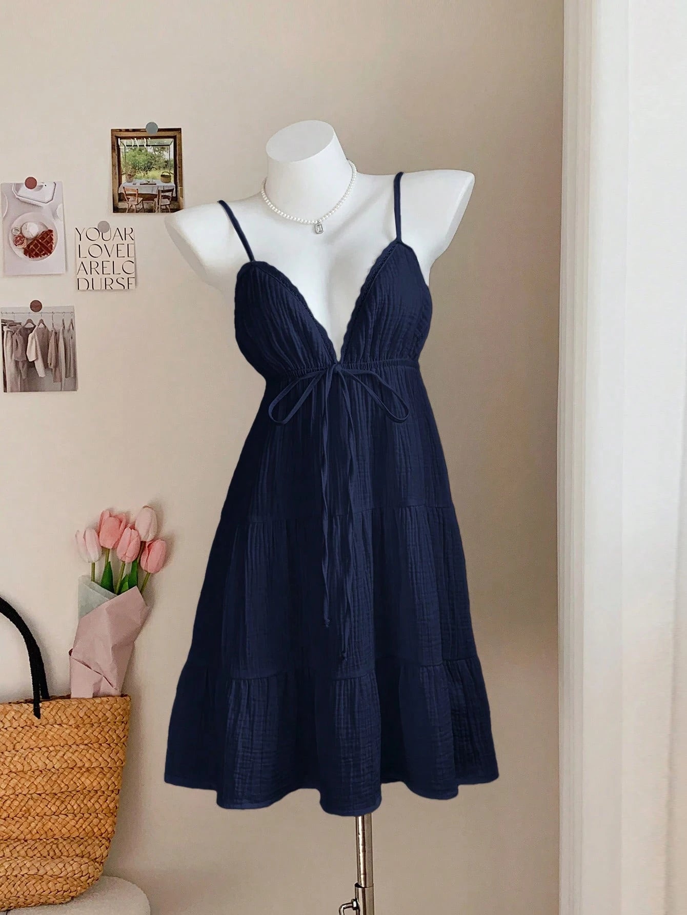 Comfortcana Navy Blue Casual Mini Dress For Women, Summer