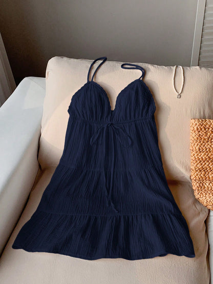 Comfortcana Navy Blue Casual Mini Dress For Women, Summer