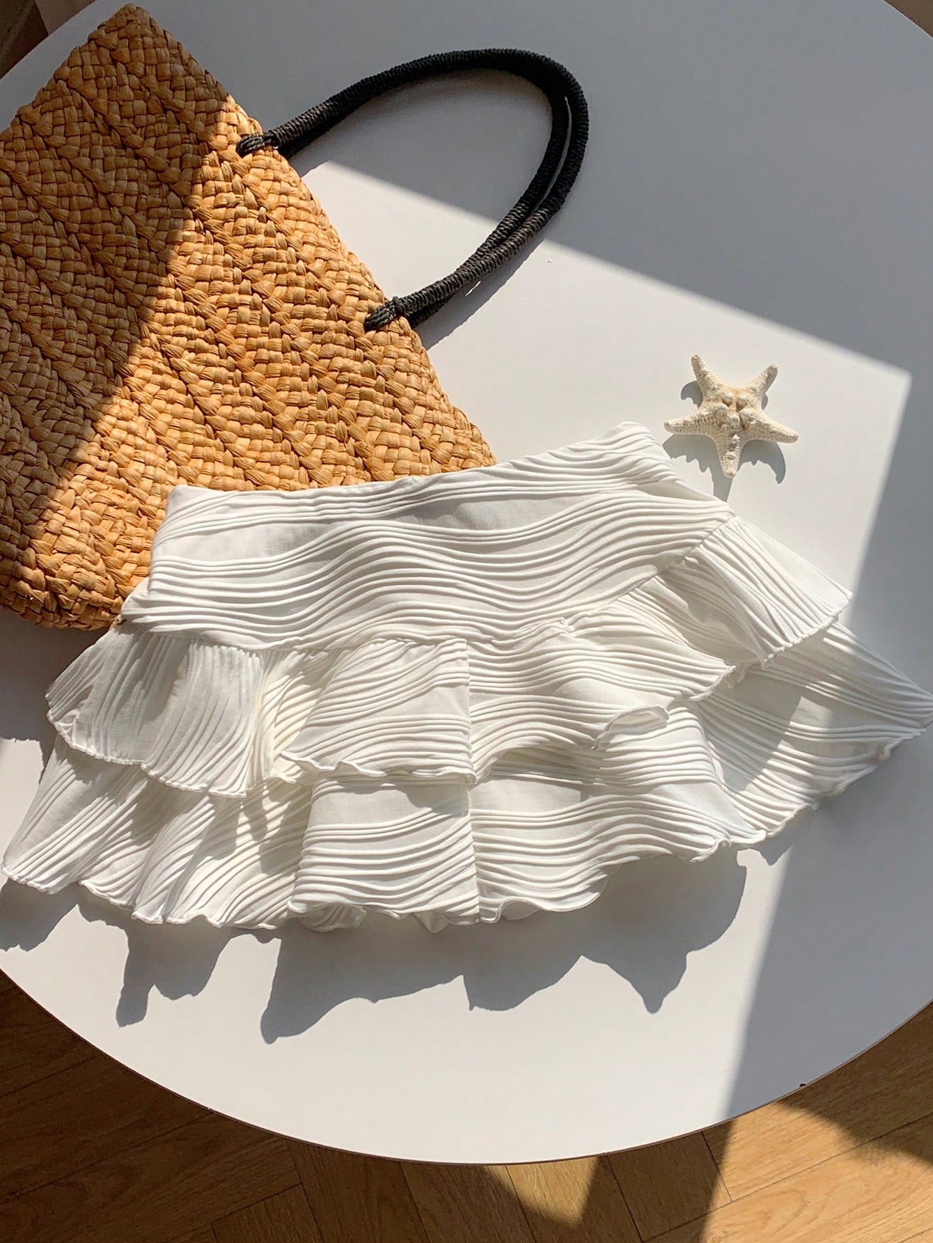 Comfortcana White Summer Boho Beach Vacation Holiday Women's Double Layered Cake Skirt,Textured Fabric Ruffle Skirts With Ocean Chain,Elegant Party