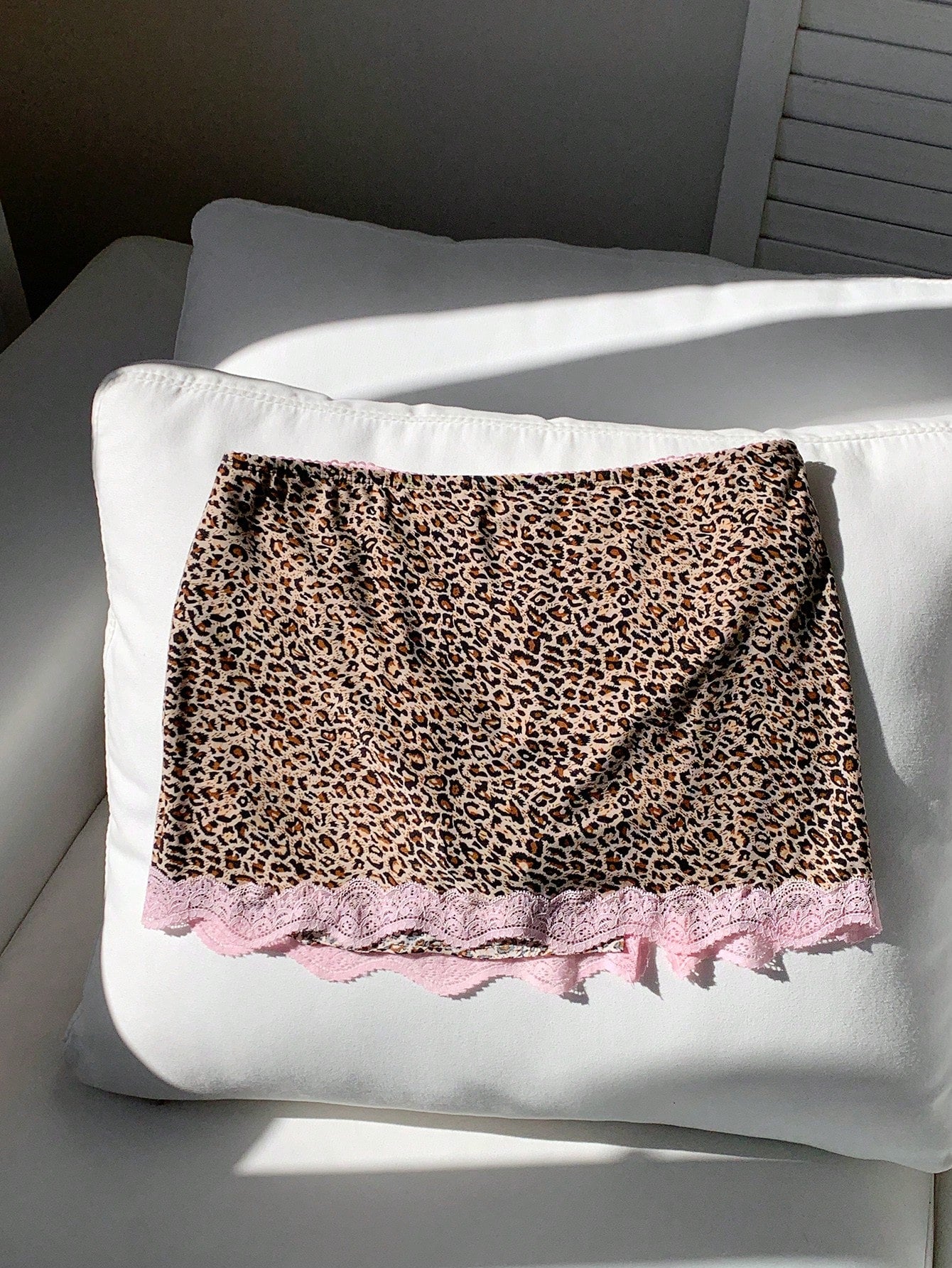 Comfortcana Women's Autumn Fashionable Leopard Print Contrast Lace Skirt Woman Skirts Women Skort Night Light Beige Sexy