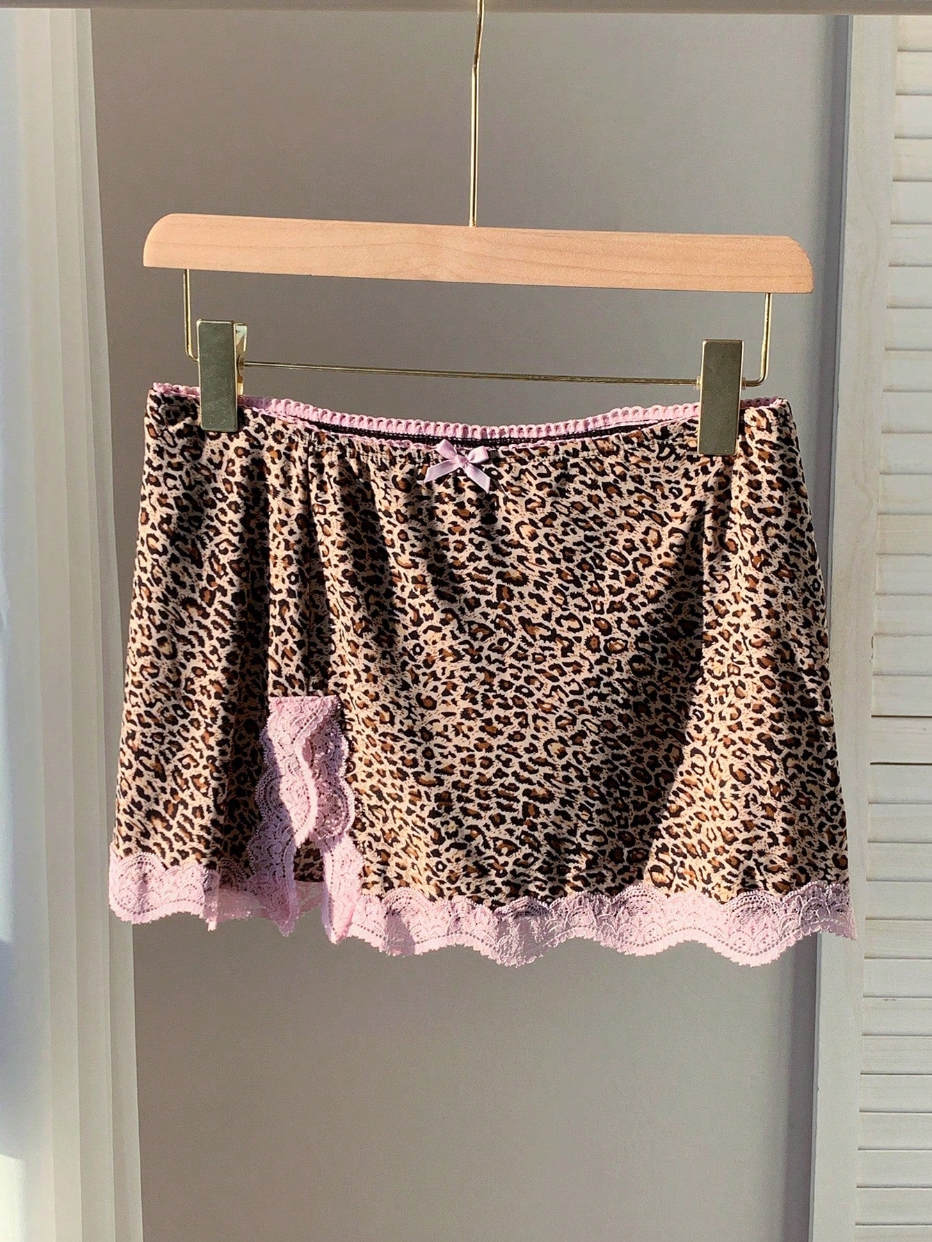 Comfortcana Women's Autumn Fashionable Leopard Print Contrast Lace Skirt Woman Skirts Women Skort Night Light Beige Sexy