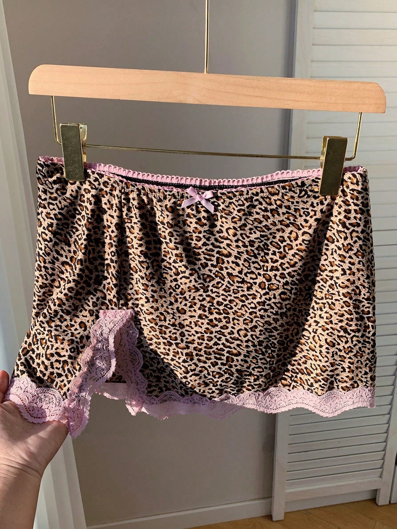Comfortcana Women's Autumn Fashionable Leopard Print Contrast Lace Skirt Woman Skirts Women Skort Night Light Beige Sexy
