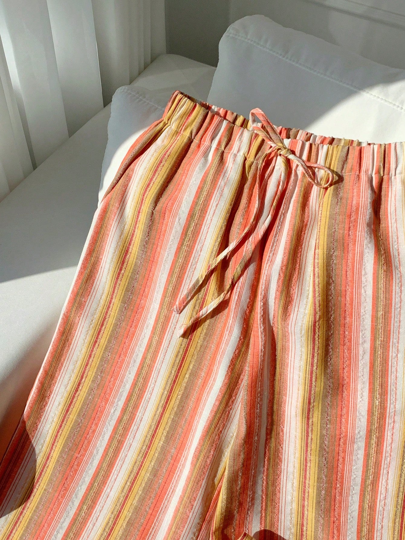 Comfortcana Women's Drawstring Waist Red Stripe Wide Leg Pants,Autumn Boho Conservative Beach Vacation Holiday Comfortable Casual Trousers