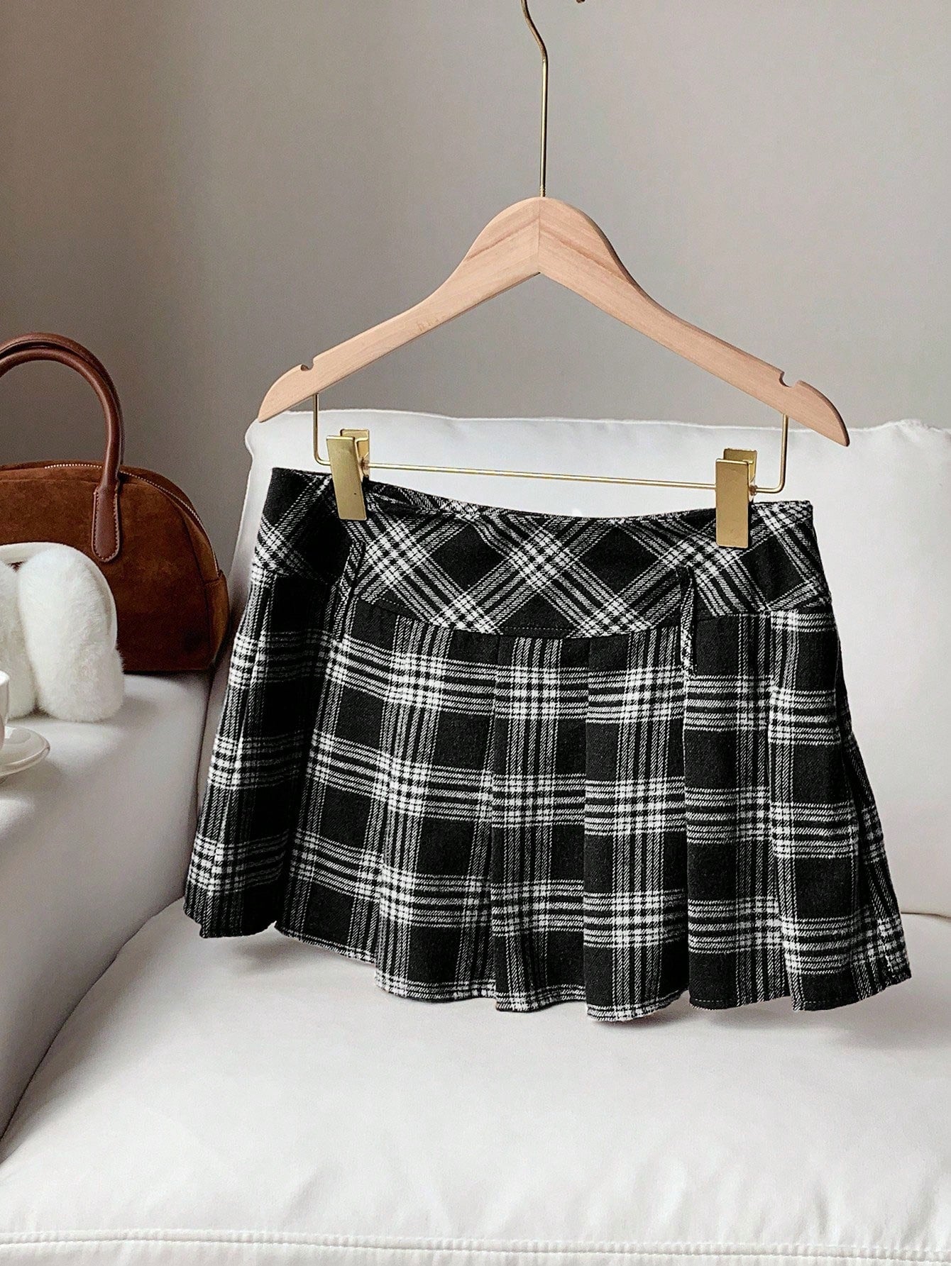 Comfortcana Women's Plaid Pleated Versatile Elegant A-Line Skirt