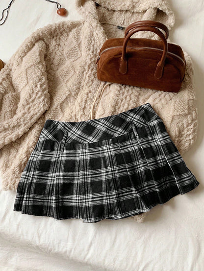 Comfortcana Women's Plaid Pleated Versatile Elegant A-Line Skirt