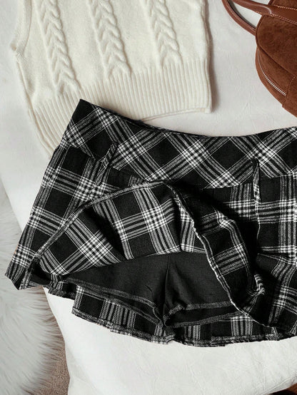 Comfortcana Women's Plaid Pleated Versatile Elegant A-Line Skirt