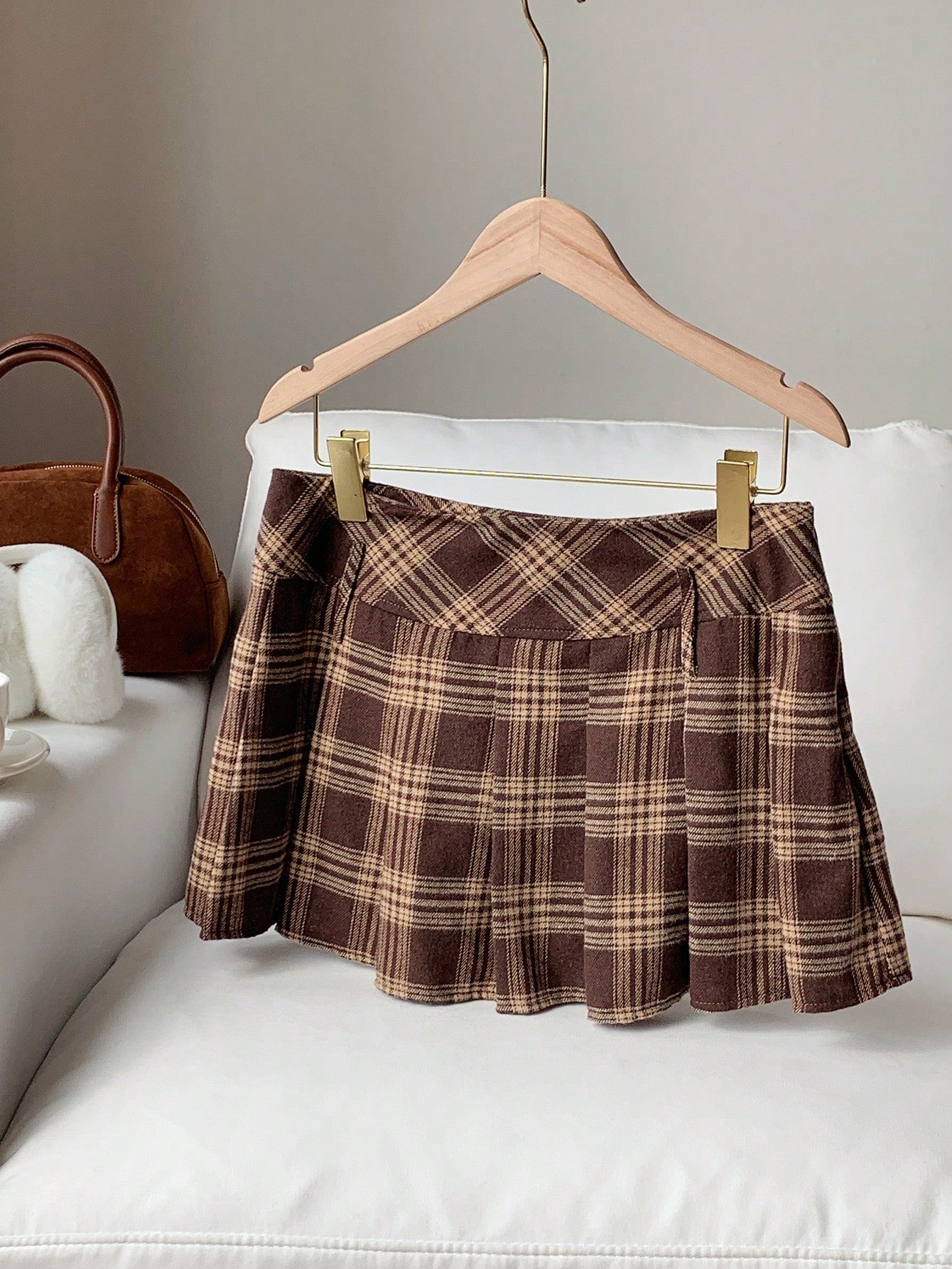 Comfortcana Women's Plaid Pleated Versatile Elegant A-Line Skirt