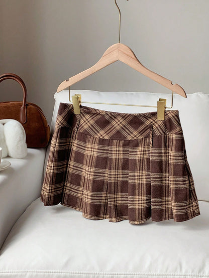 Comfortcana Women's Plaid Pleated Versatile Elegant A-Line Skirt