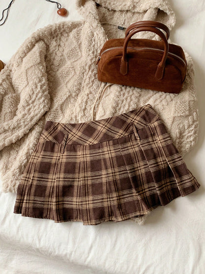 Comfortcana Women's Plaid Pleated Versatile Elegant A-Line Skirt
