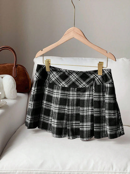 Comfortcana Women's Plaid Pleated Versatile Elegant A-Line Skirt