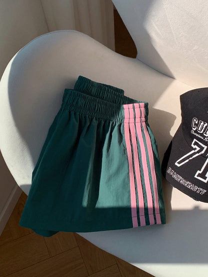Comfortcana Women Side Stripe Elastic Waist Casual Loose Shorts Summer Shorts For Women