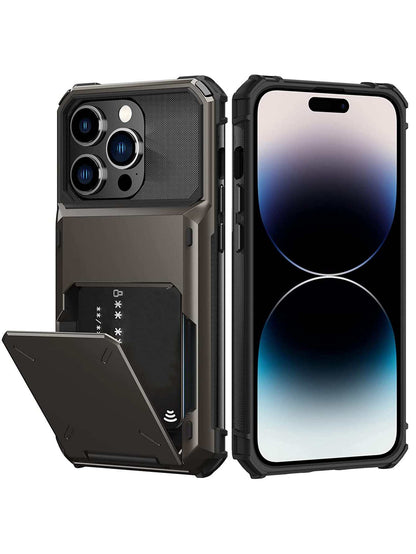 Compatible With IPhone 15 14 13 12 11 Pro Max XR XS Max X 6 7 8 Plus Mini SE Case With Card Holder[Store 5 Cards] Dual Layer Heavy Duty Shockproof Wallet Case, Double Protection Of Scratch Resistant H
