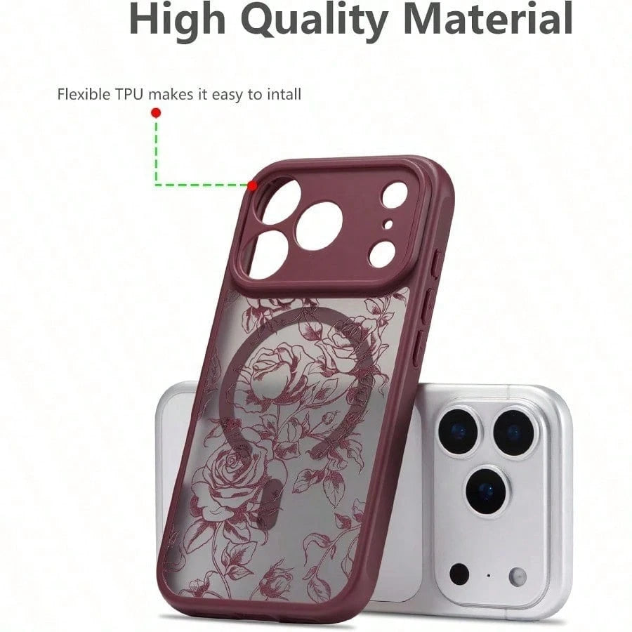Compatible With The 17 Pro Max, 17 Pro, 17 Air, And 17 16, 15, 14, And 13 Pro Max Series, This Brand-New, Elegant Floral Wireless Charging Phone Case Offers Exquisite, High-End Protection And Is A