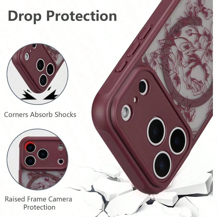 Compatible With The 17 Pro Max, 17 Pro, 17 Air, And 17 16, 15, 14, And 13 Pro Max Series, This Brand-New, Elegant Floral Wireless Charging Phone Case Offers Exquisite, High-End Protection And Is A