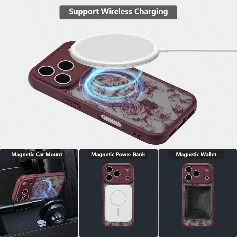 Compatible With The 17 Pro Max, 17 Pro, 17 Air, And 17 16, 15, 14, And 13 Pro Max Series, This Brand-New, Elegant Floral Wireless Charging Phone Case Offers Exquisite, High-End Protection And Is A