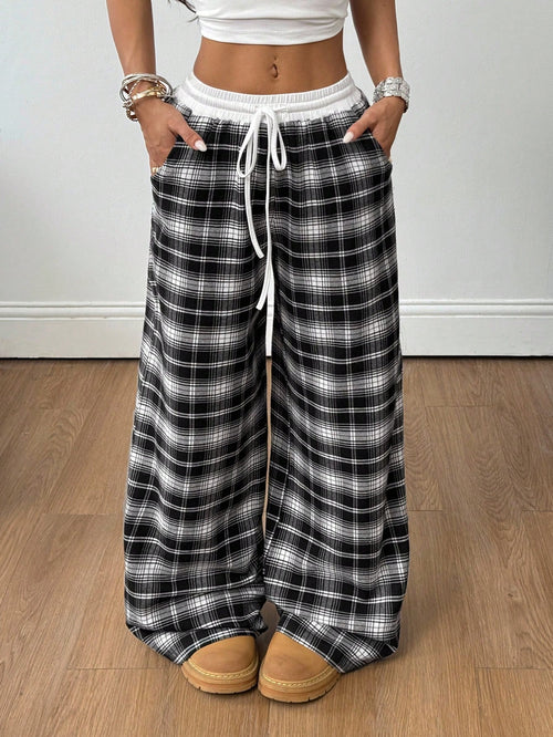 Coolane Women's All-Season Basic Casual Street Style Colorblock Low Waist Loose Wide Leg Pants, Autumn Women's Clothing